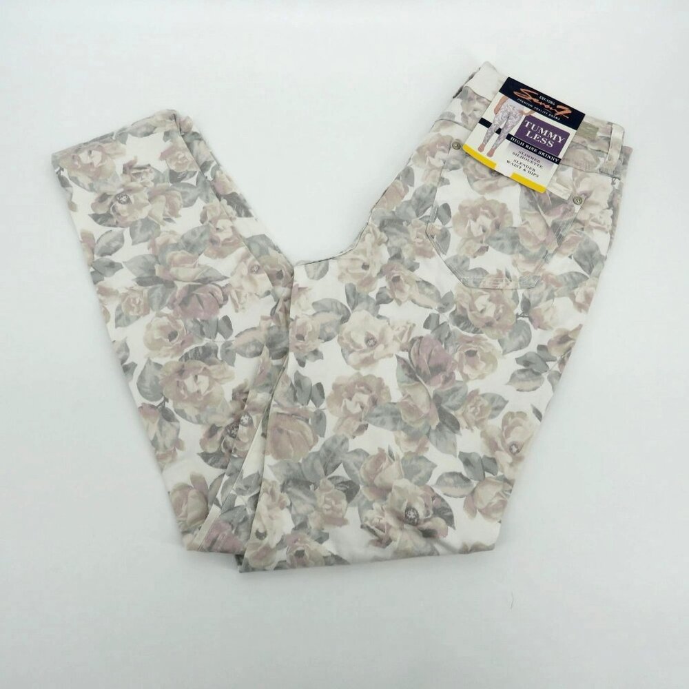 Seven7 Tummy Less High Rise Skinny Floral Jeans Women's Size 8 NWT $69
